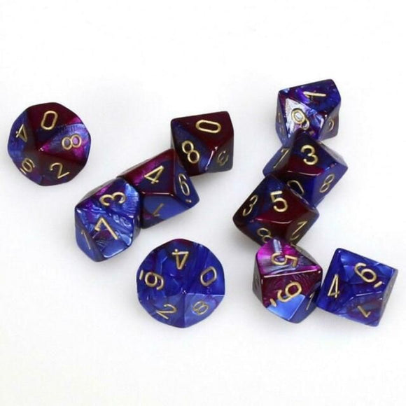 CHX 26228 - Gemini Blue-Purple/Gold Set of 10 D10 Dice