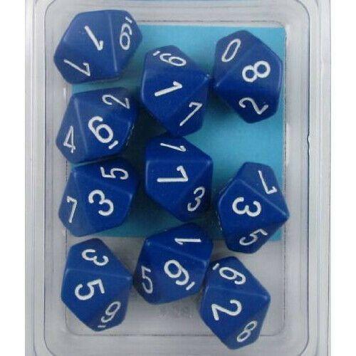 Opaque Bluewhite Set of Ten d10s - The Gaming Verse